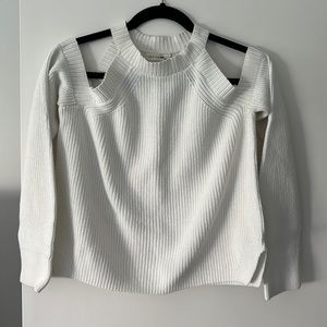 Rag & Bone / Jean  white cotton open shoulder cropped long sleeve sweater